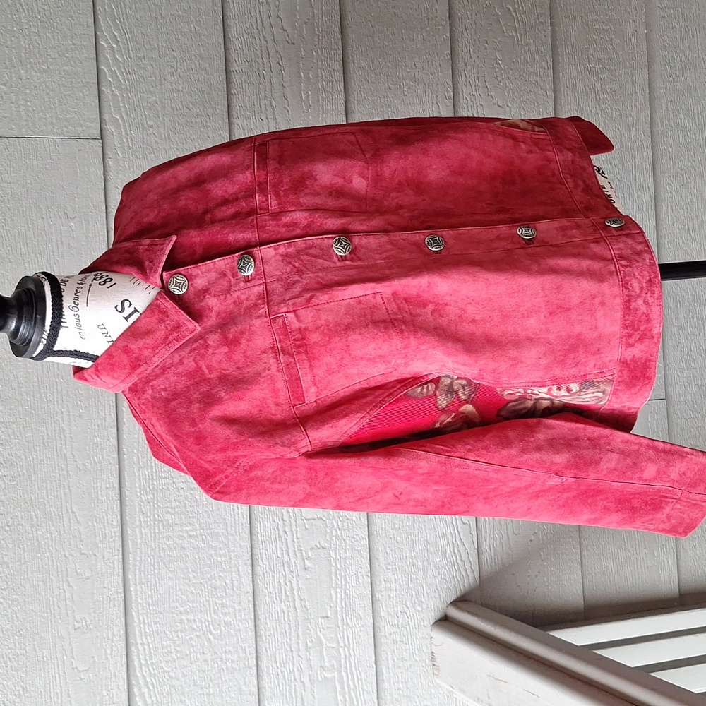Chico's Red Suede Western Boho Romantic Floral Jacket Size L (Chico's 2)